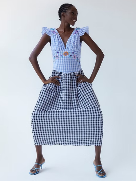 TACH Dresses & Skirts - Tach Ilena Cloqué Gingham Embroidered Milkmaid Boho Cottagecore Dress L